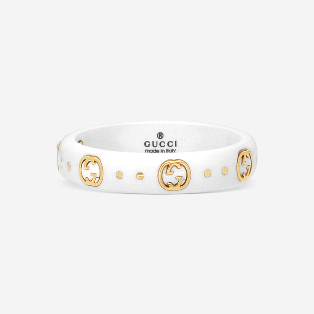 Gucci Icon 18K Yellow Gold and Zirconia Band Ring YBC679262002 MSRP $750