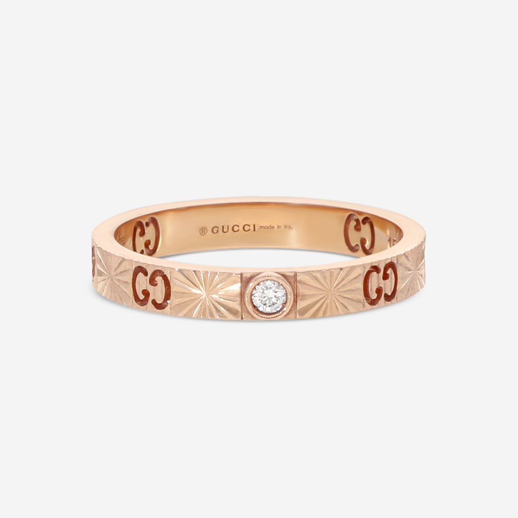 Gucci Icon 18K Rose Gold and Diamond Band Ring YBC727892001 MSRP $1,500