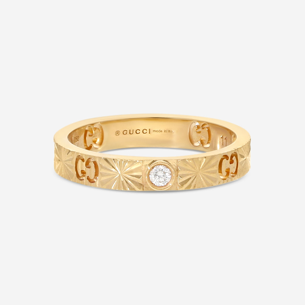 Gucci Icon Ring 18K Yellow Gold and Diamond Band Ring YBC727892002 MSRP $1,500
