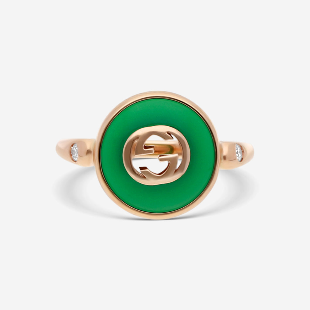 Gucci 18K Rose Gold, Green Agate, and Diamond Ring YBC786547002 MSRP $1,980