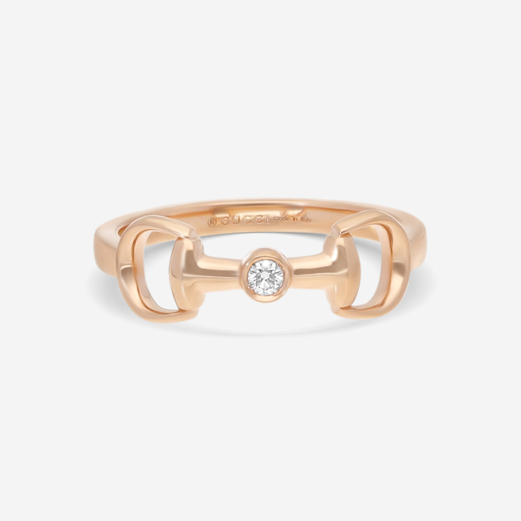 Gucci Horsebit 18K Rose Gold & Diamond Ring YBC796168001 MSRP $1,550