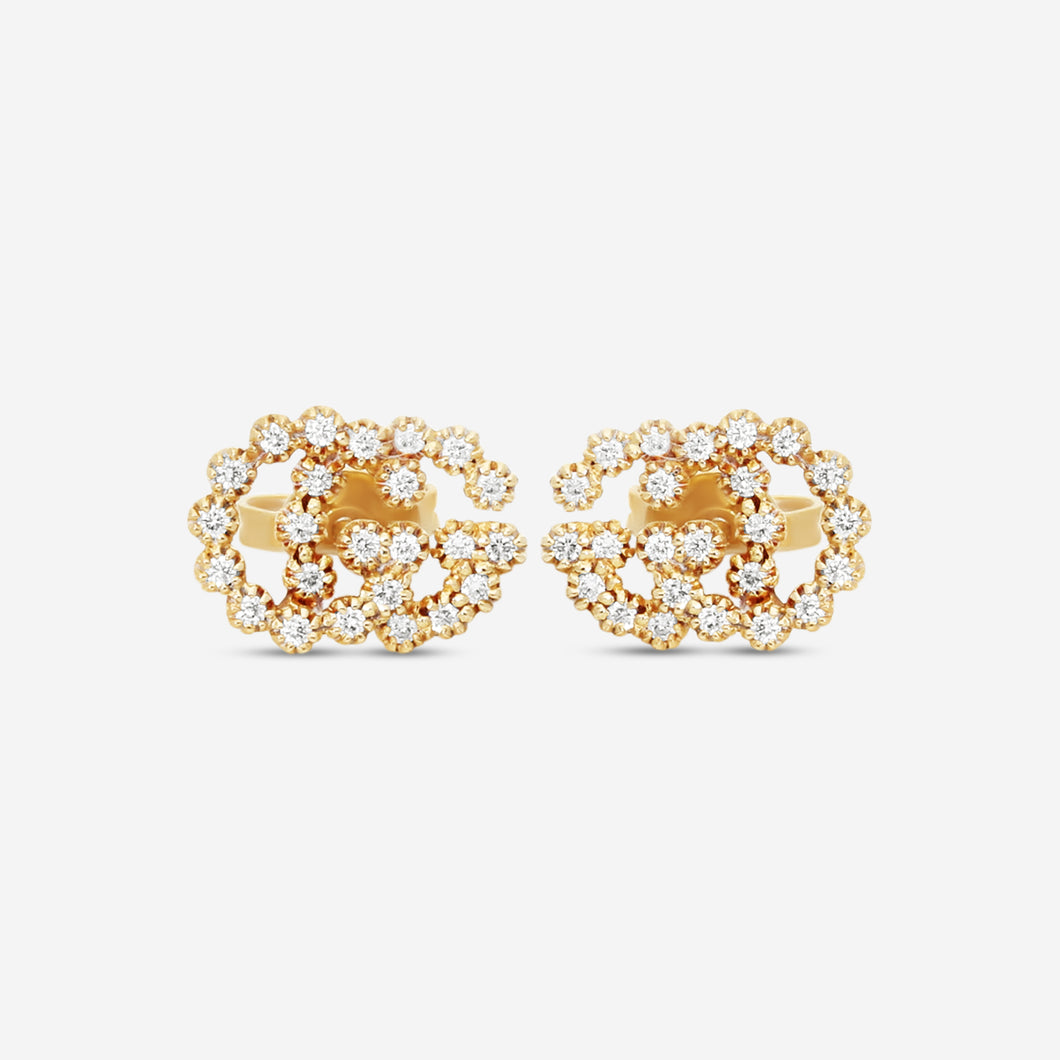 Gucci GG Running 18K Yellow Gold and Diamond Stud Earrings YBD481676001 MSRP $2,390