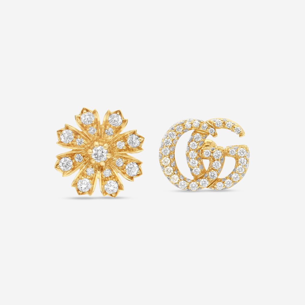 Gucci Flora Double G 18K Yellow Gold & Diamond Earrings YBD582033002 MSRP $7,920