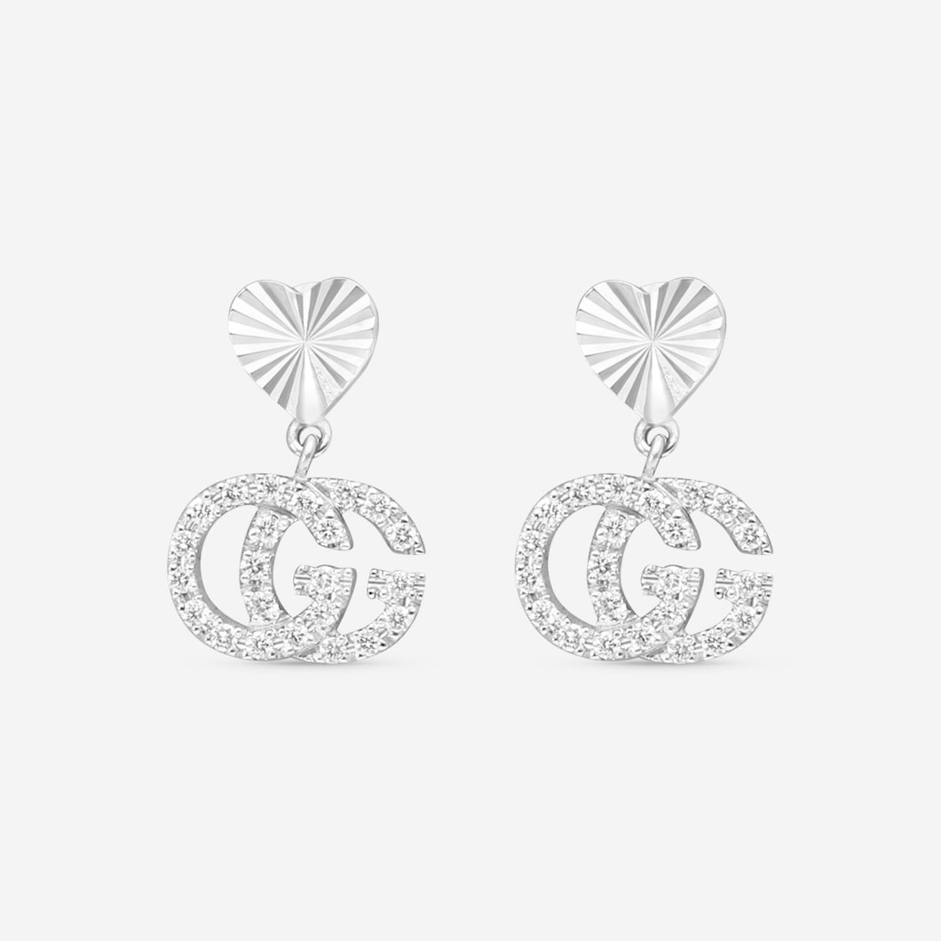 Gucci 18K White Gold with Diamonds Double G Heart Earrings YBD648602001 MSRP $2,860