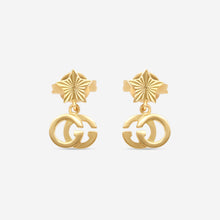 Load image into Gallery viewer, Gucci Double G &amp; Star 18K Yellow Gold Dangle Earrings YBD648604001 MSRP $920
