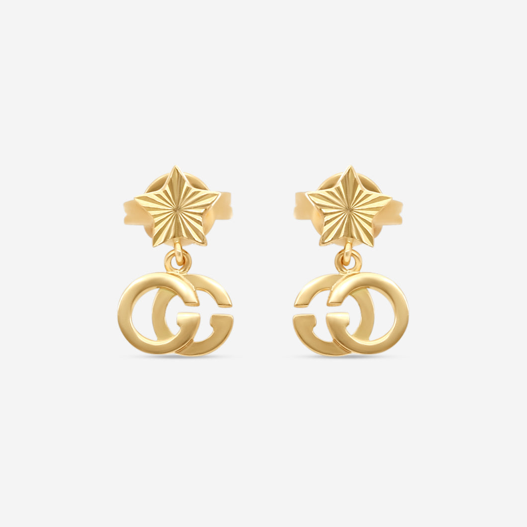 Gucci Double G & Star 18K Yellow Gold Dangle Earrings YBD648604001 MSRP $920
