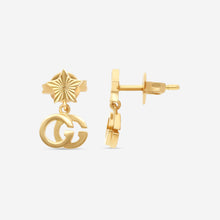 Load image into Gallery viewer, Gucci Double G &amp; Star 18K Yellow Gold Dangle Earrings YBD648604001 MSRP $920

