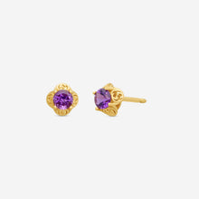 Load image into Gallery viewer, Gucci Interlocking G 18K Yellow Gold and Amethyst Stud Earrings MSRP $940 YBD66242700300U
