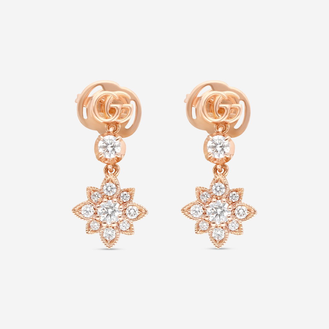 Gucci Flora 18K Rose Gold & Diamond Flower Drop Earrings YBD702691001 MSRP $3,430