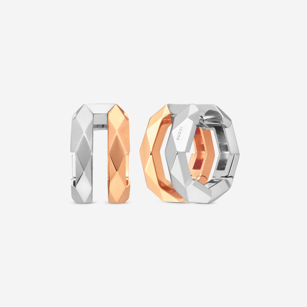 Gucci Link to Love 18K Rose and White Gold Earrings YBD745668001 MSRP $4,800