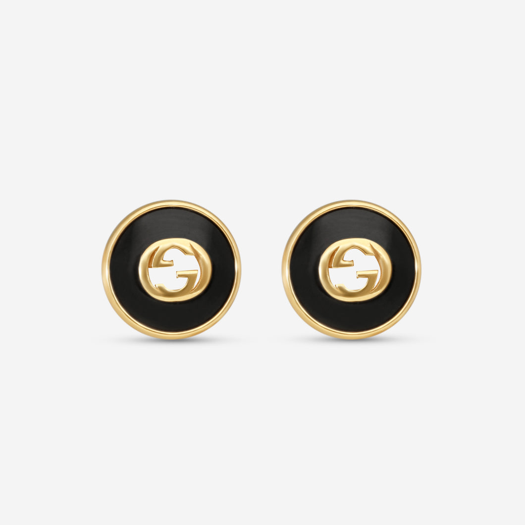 Gucci 18K Yellow Gold and Onyx Stud Earrings 12mm YBD786554001 MSRP $2,200