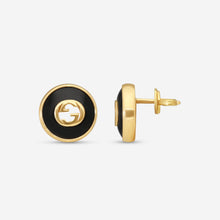 Load image into Gallery viewer, Gucci 18K Yellow Gold and Onyx Stud Earrings 12mm YBD786554001 MSRP $2,200
