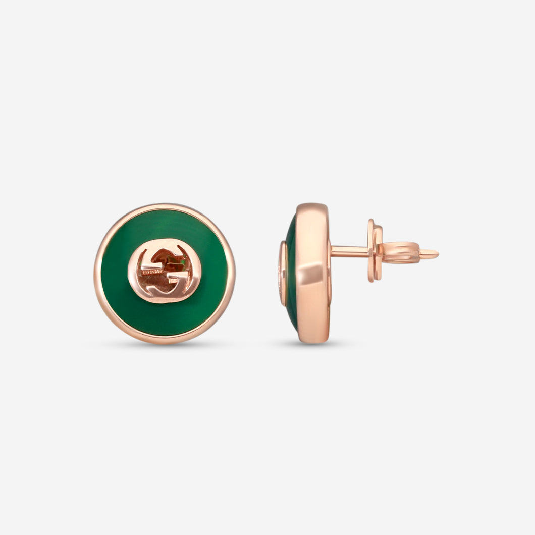 Gucci 18K Yellow Gold and Onyx Stud Earrings 12mm YBD786554002 MSRP $2,200
