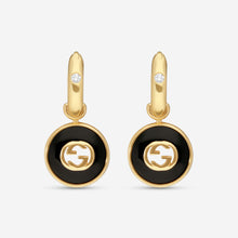 Load image into Gallery viewer, Gucci 18K Yellow Gold Onyx and Diamond Earrings YBD786563001 MSRP $2,950
