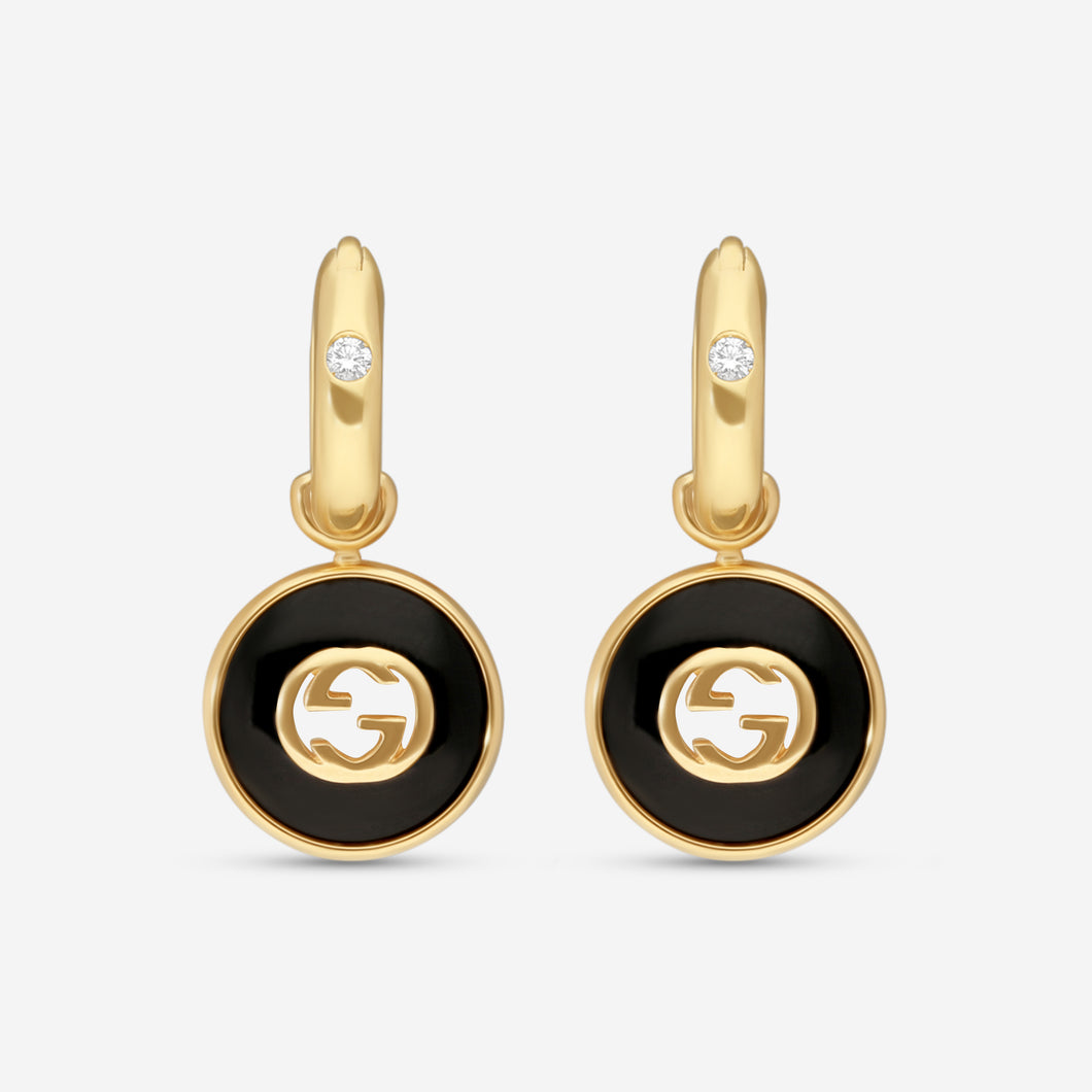 Gucci 18K Yellow Gold Onyx and Diamond Earrings YBD786563001 MSRP $2,950