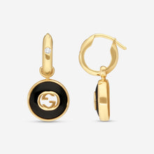 Load image into Gallery viewer, Gucci 18K Yellow Gold Onyx and Diamond Earrings YBD786563001 MSRP $2,950

