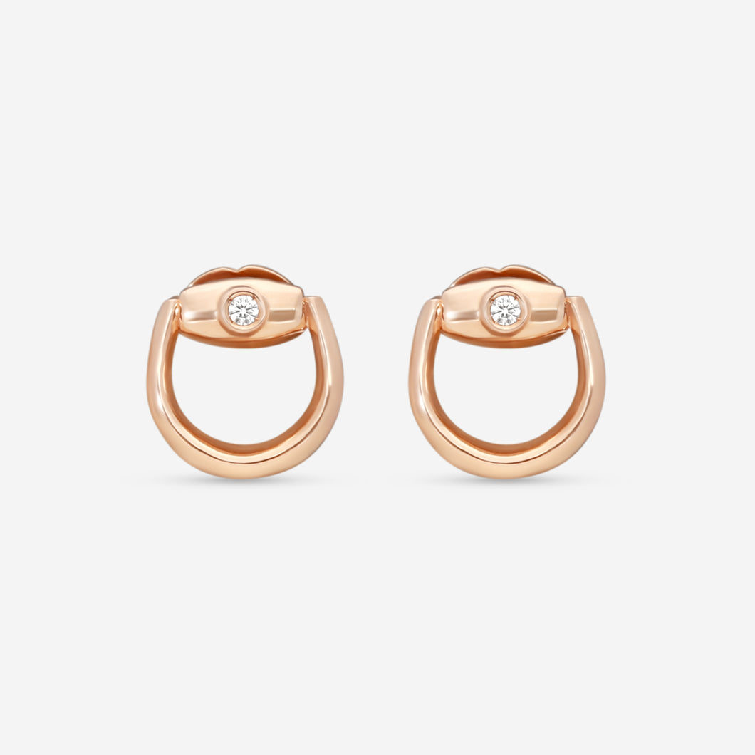 Gucci Horsebit 18K Rose Gold and Diamond Small Stud Earrings YBD796166001 MSRP $1,650