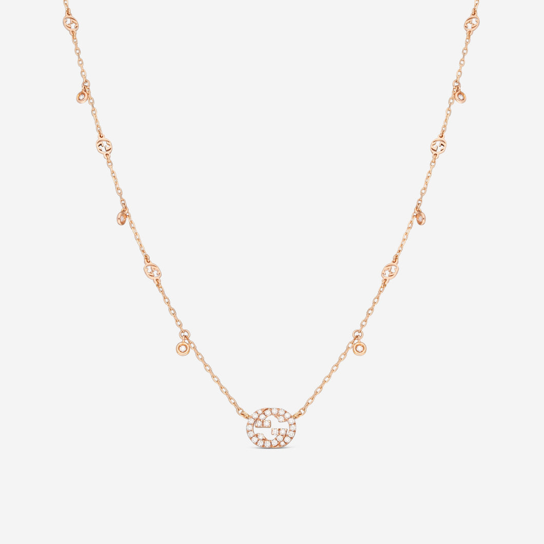 Gucci 18K Rose Gold & Diamond Pendant Necklace YBB729402001 MSRP $3,450