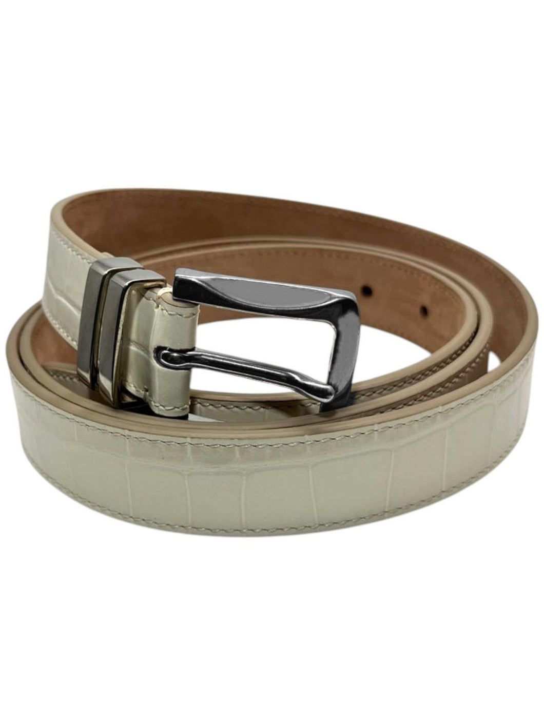 Bally 6305260 Women's Curved Bone Croc Leather Belt EU 110/US 44 MSRP $345