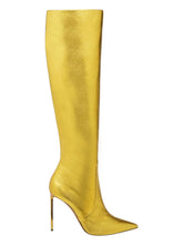 Load image into Gallery viewer, Bally Barbra 6304423 Women&#39;s Gold Laminated Knee High Leather Boots MSRP $1850
