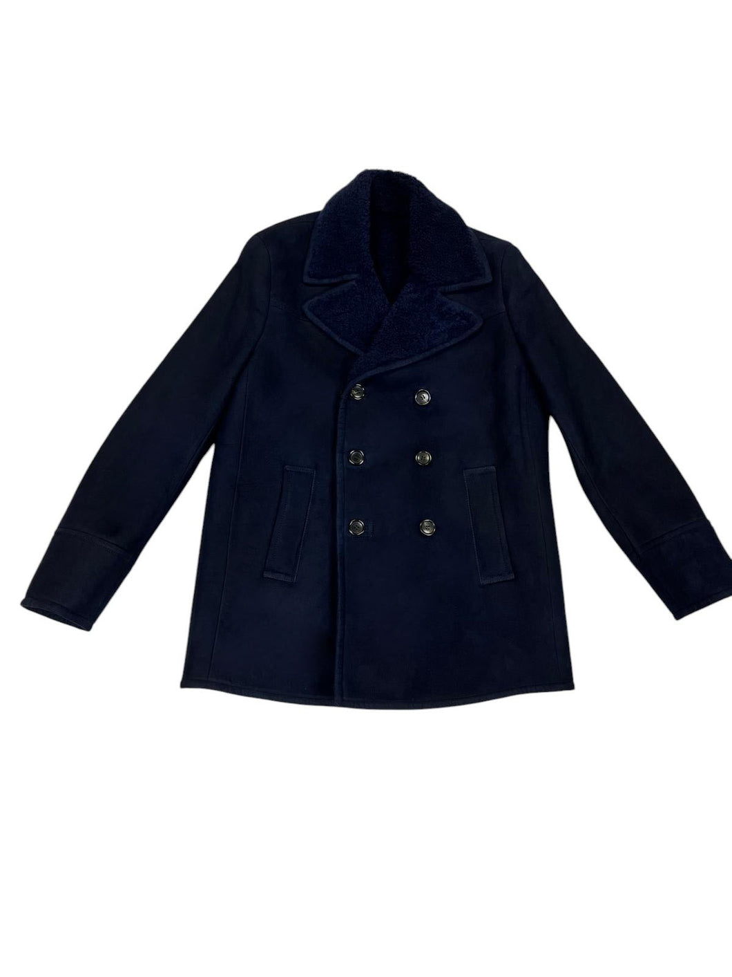 Bally 6305469 Men's Marine Blue Sheep Shearling Winter Coat Size 48 - M MSRP $4900