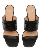 Load image into Gallery viewer, Bally Elia 6302819 Black Women&#39;s Square Toe Logo Accent Heel Sandals MSRP $770
