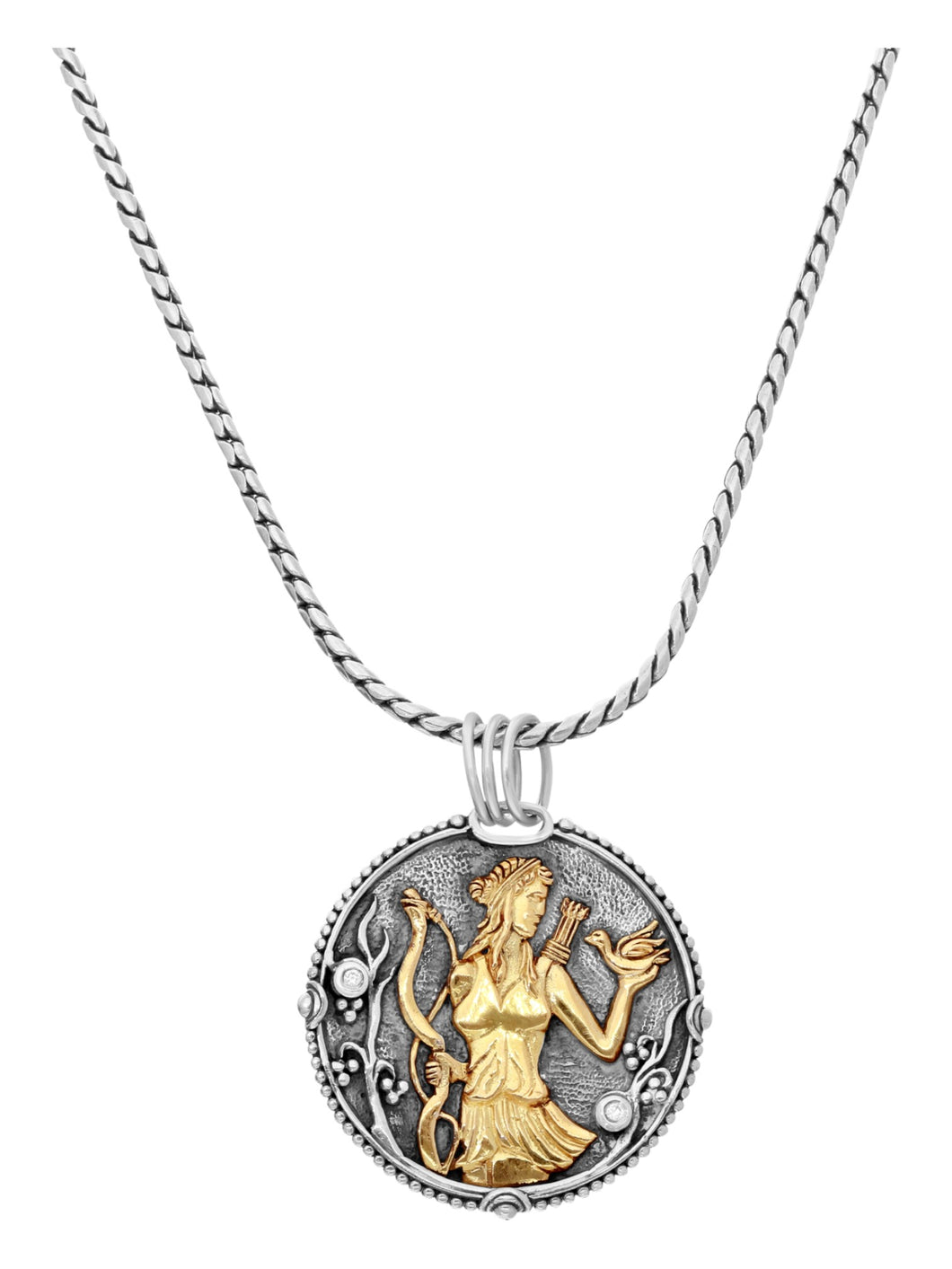 Konstantino Sagittarius Carved Zodiac Pendant with Diamond and Chain MEKJ630-109 MSRP$1775