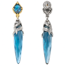 Load image into Gallery viewer, Konstantino Anthos Sterling Silver 18K Yellow Gold &amp; Blue Spinel Drop Earrings SKMK3212-478 MSRP $1300

