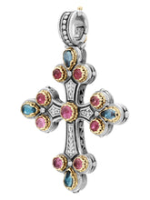 Load image into Gallery viewer, Konstantino 18K Silver &amp; Stones Cross Pendant &amp; Chain STMK6899-999-CAB MSRP $2150
