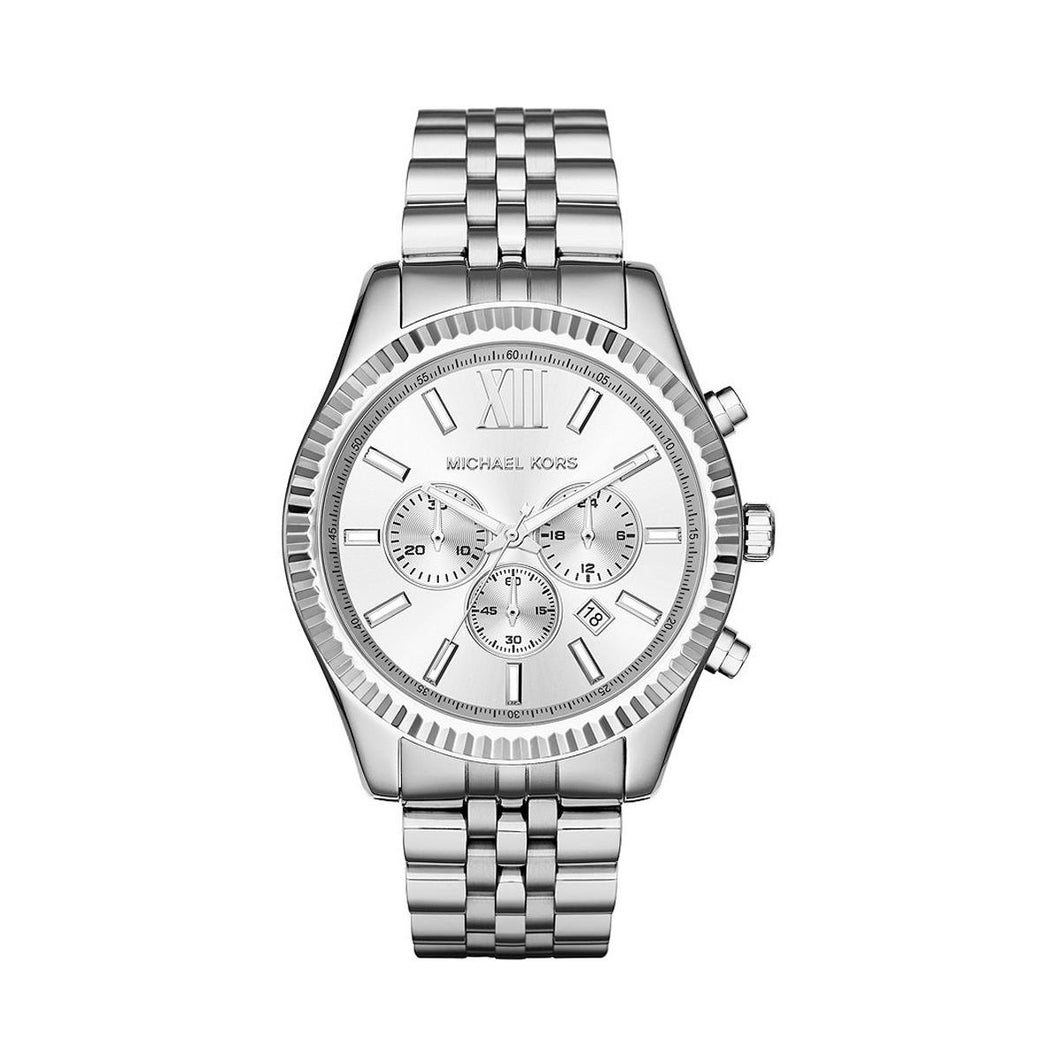 Michael Kors Lexington MK8405 Men's Silver-Tone Chronograph 45mm Watch MSRP $295