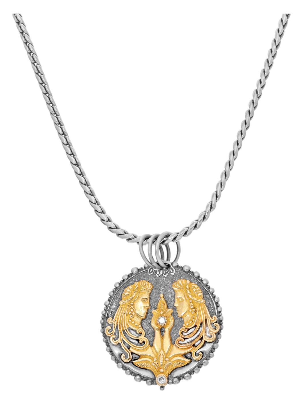 Konstantino Gemini Carved Zodiac with Diamond and Chain MEKJ625-109 MSRP $2105