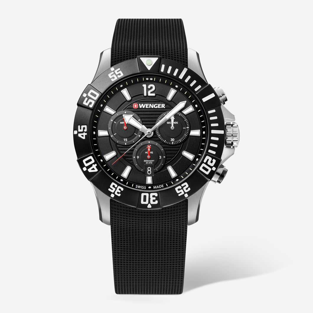 Wenger Swiss Army 01.0643.118 Men's Seaforce Black Chronograph Watch 43 mm MSRP $390