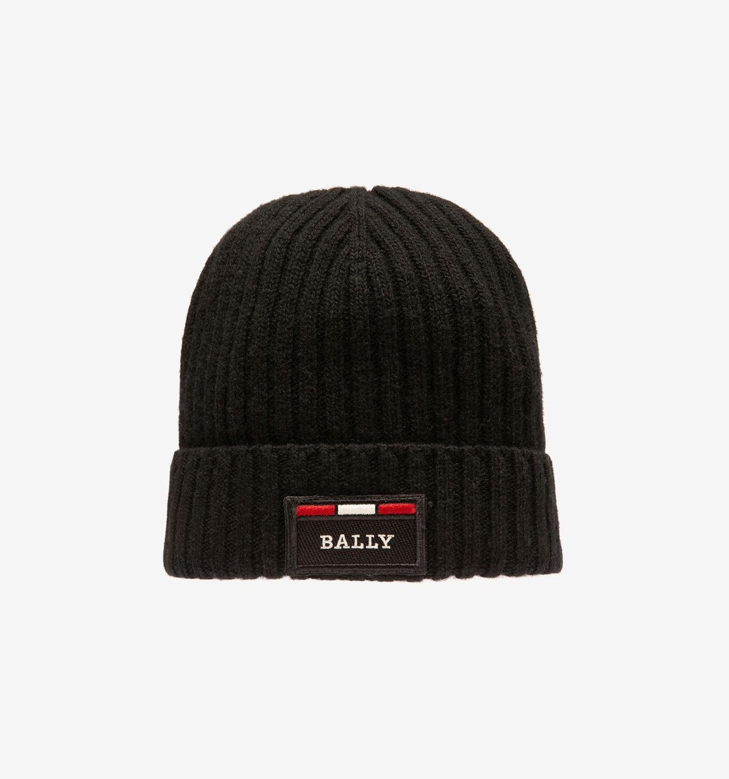 Bally Men's Black Ribbed Logo Wool Beanie 6240324 MSRP $199 NEW