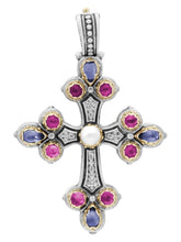 Load image into Gallery viewer, Konstantino 18K, Silver, Stones &amp; Mother Of Pearl Cross Pendant &amp; Chain STMK6899-999-CAB MSRP $1320
