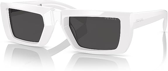 NEW PRADA Unisex PR 24YS 4615S0 White Frame Dark Grey Lens Sunglasses MSRP $475