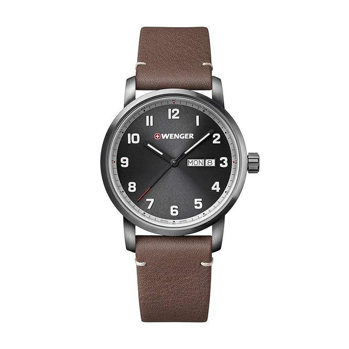 Wenger Swiss Army 01.1541.122 Attitude Grey Dial Brown Leather Strap Watch 42mm
