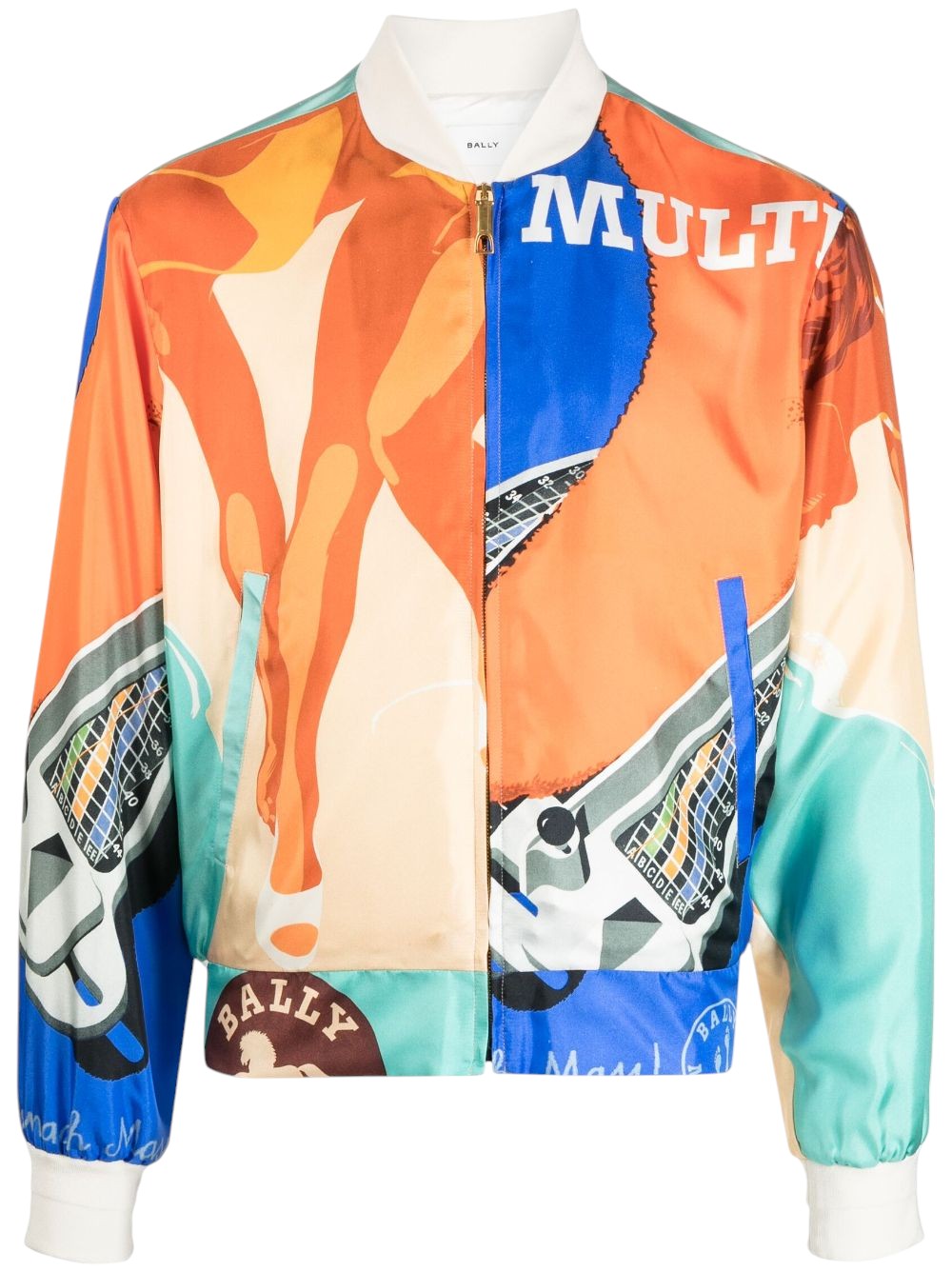 Bally 6304133 Men's Multicolor Silk Graphic-Print Bomber Jacket MSRP $2150
