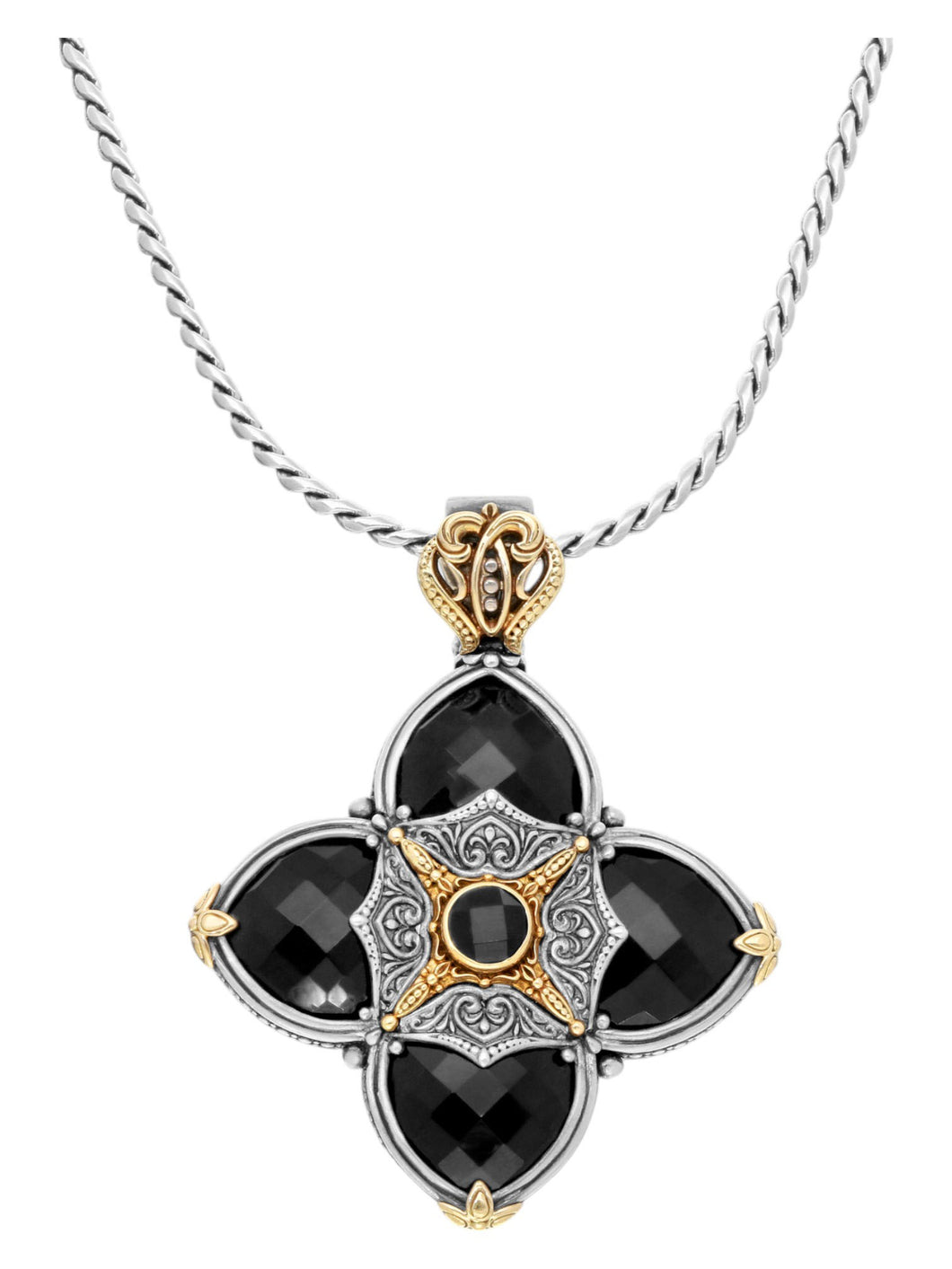 Konstantino 18K & Silver Onyx Pendant with Chain MEMK5114-120-CUT MSRP $1930