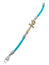 Load image into Gallery viewer, Konstantino Dome Sterling Silver &amp; 18K Gold Blue Spinel Leather Bracelet BKJ701-478-TRQ MSRP $990

