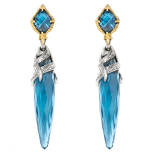 Load image into Gallery viewer, Konstantino Anthos Sterling Silver 18K Yellow Gold &amp; Blue Spinel Drop Earrings SKMK3212-478 MSRP $1300
