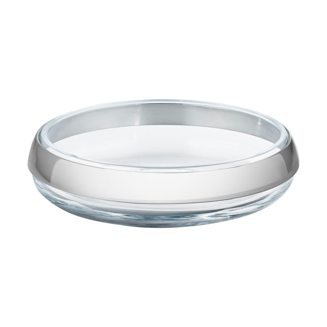 NEW GEORG JENSEN DUO Small Round Glass Bowl With Stainless Steel Collar MSRP $99