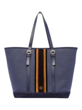 Load image into Gallery viewer, Bally 6304840 4 buckles Marine Leather &amp; Fabric Handbag MSRP $1650
