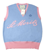 Load image into Gallery viewer, Bally 6302915 Blue/Pink Logo Cashmere Knit Wool Vest MSRP $999
