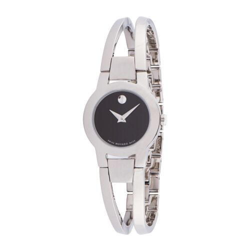 NEW MOVADO Women's 0604759 Amorosa Black Dial Silver Bracelet Watch MSRP $595