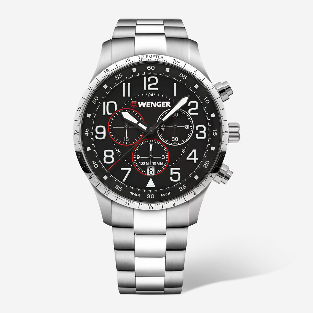 WENGER Swiss Army Men's 01.1543.120 Attitude Black Dial Chronograph Watch 44mm MSRP $365