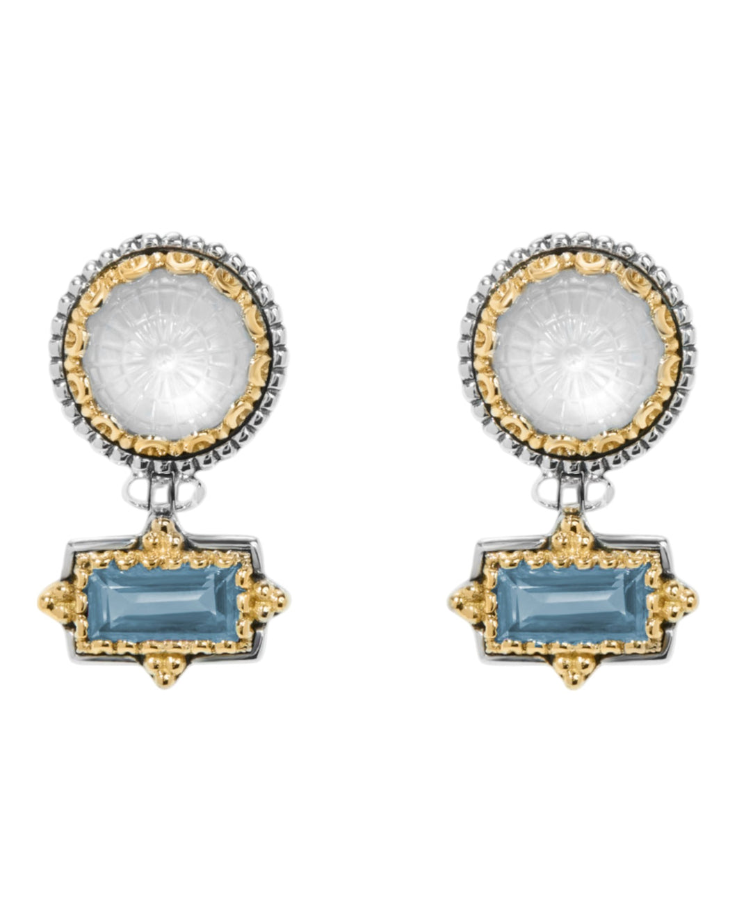 Konstantino Dome Sterling Silver 18K Gold & MOP Blue Spinel Earrings SKKJ702-630 MSRP $1390