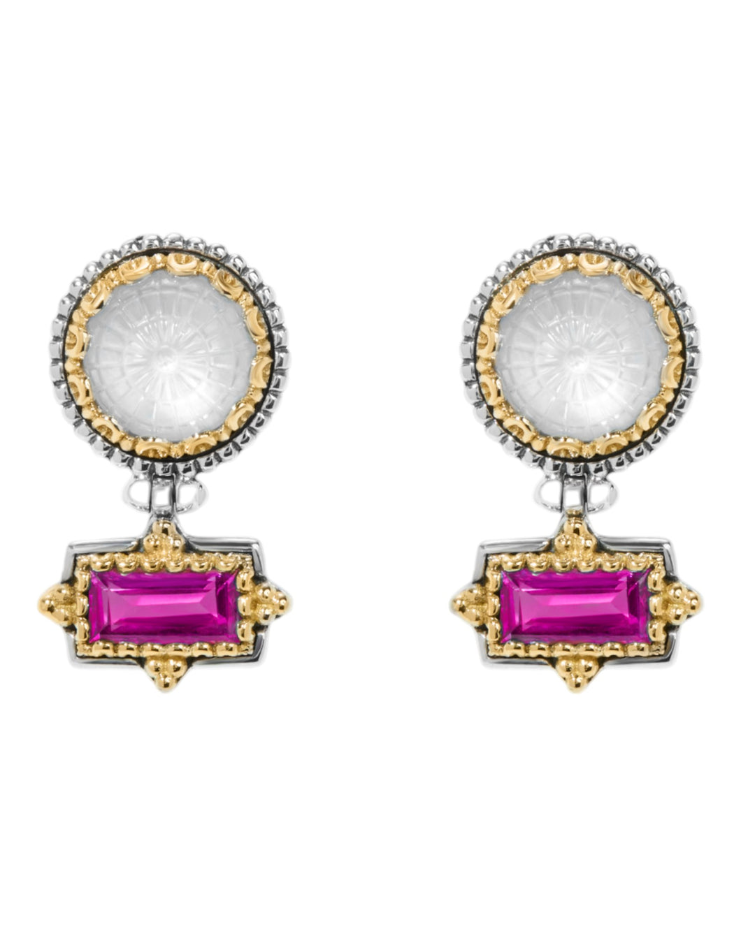 Konstantino Dome Sterling Silver 18K Gold & MOP Corundum Earrings SKKJ702-631 MSRP $1390