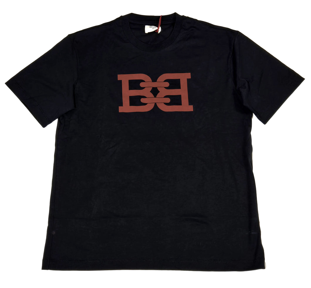 Bally 6301038 Men's Black 100% Cotton B-Chain Print T-Shirt MSRP $300
