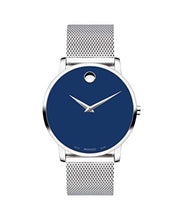 Load image into Gallery viewer, Movado Museum Men&#39;s 0607349 Classic Stainless Steel Blue Dial Watch MSRP $795
