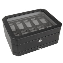 Load image into Gallery viewer, Wolf 4586029 Windsor 10 Piece Watch Box with Drawer in Black &amp; Grey MSRP $369
